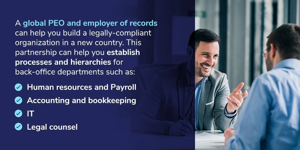 Two men discussing a global PEO