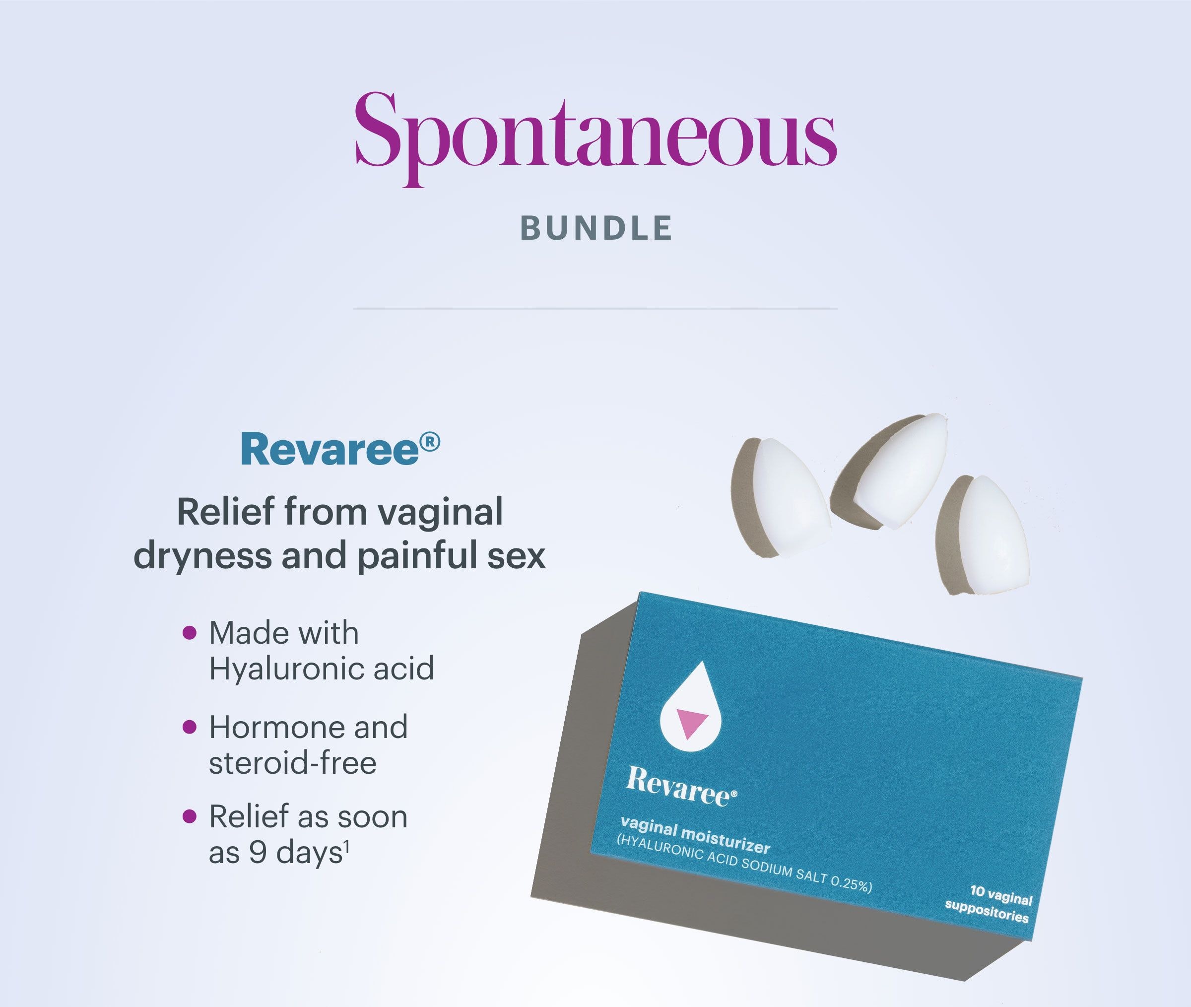 Spontaneous Bundle - Revaree - Relief from vaginal dryness and painful sex. Made with hyaluronic acid; hormone and steroid-free; Relief as soon as 9 days. 