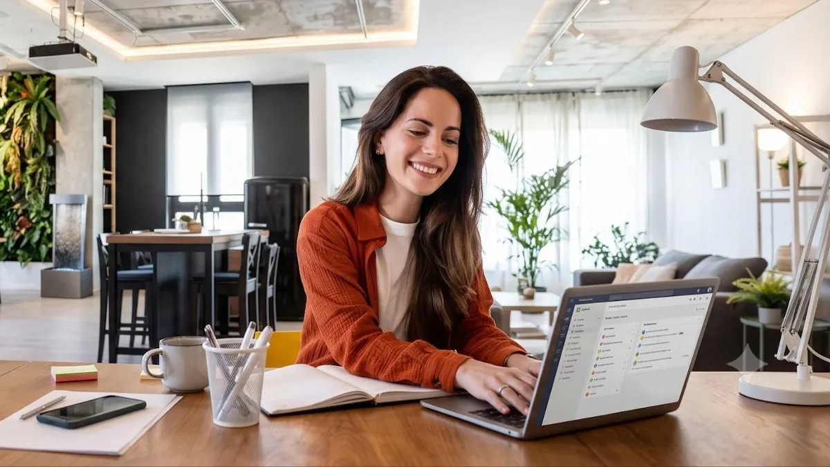 woman working on computer