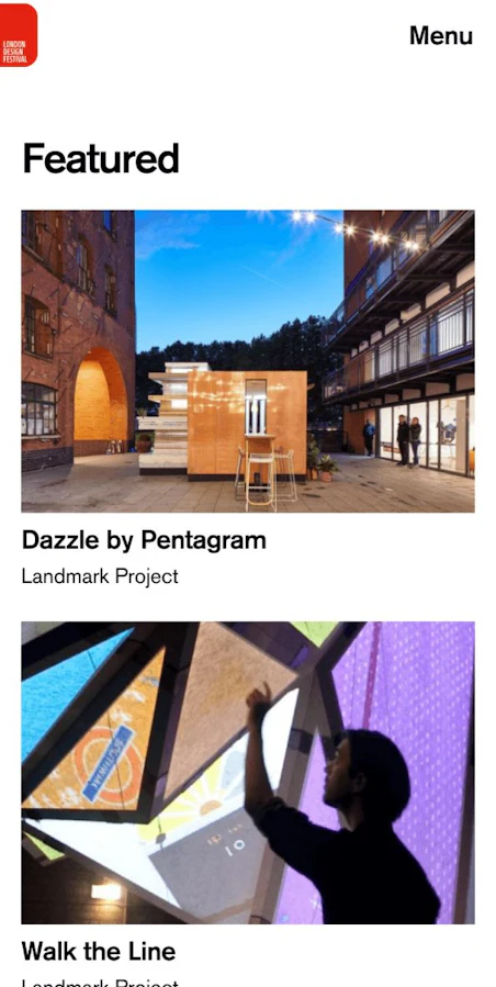 A promotional graphic for the London Design Festival, featuring two projects
