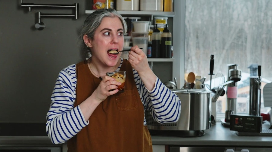 Claire Saffitz tasting the coffee Oreo ice cream
