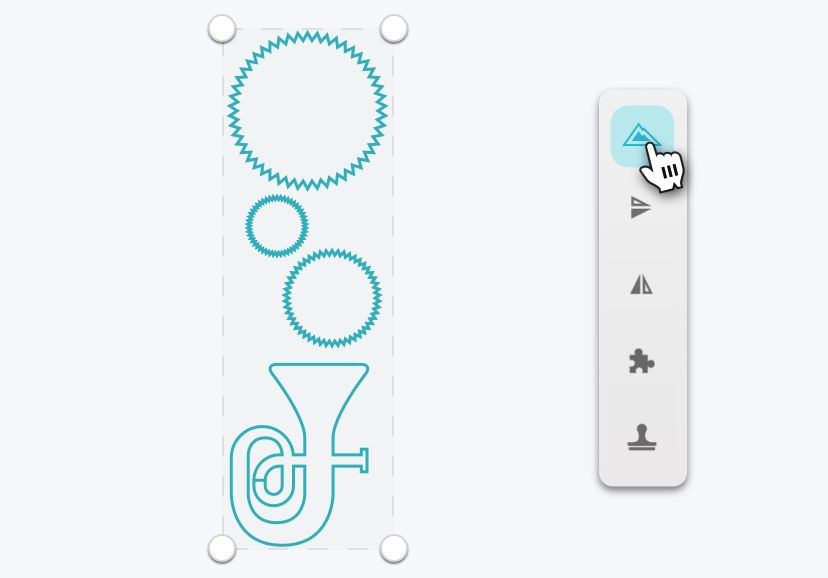 A screenshot of selecting artwork and then clicking on the outline tool button in the Glowforge App