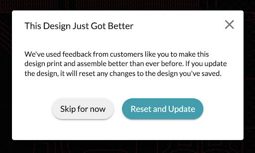 Screenshot from Glowforge App showing option to update design
