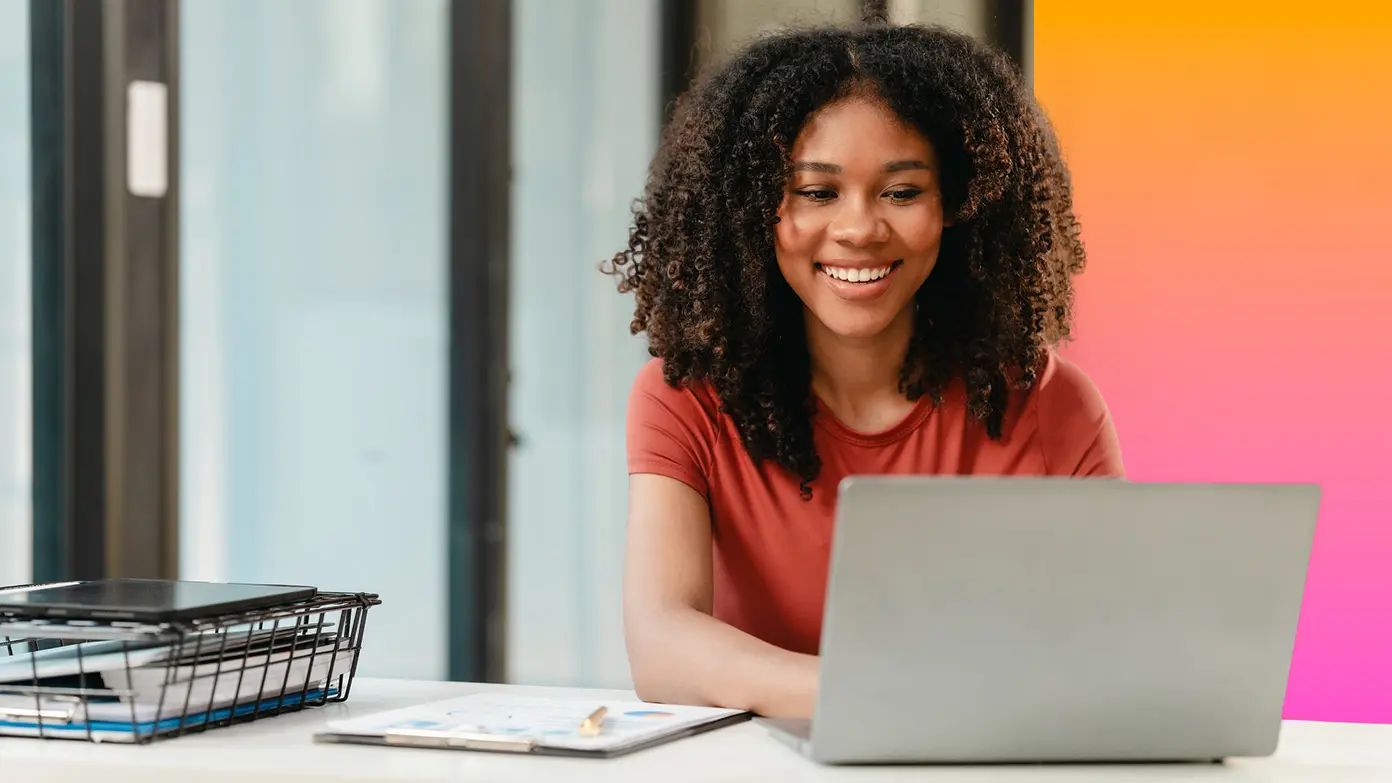 Woman working on a laptop