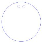 Screenshot of a large blue circle with two small circles arranged inside the large circle, next to each other near the top edge of the circle.