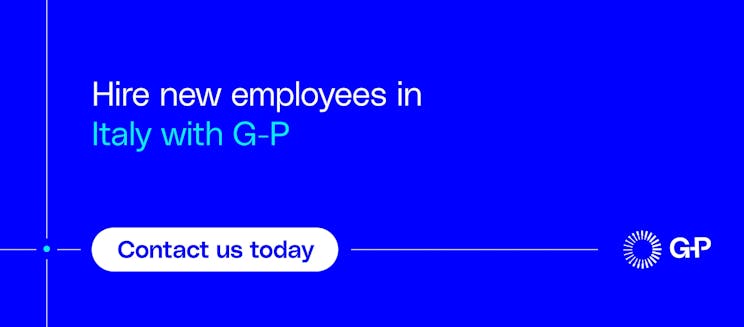 A call-to-action banner to hire new employees in Italy with G-P's global employment platform.