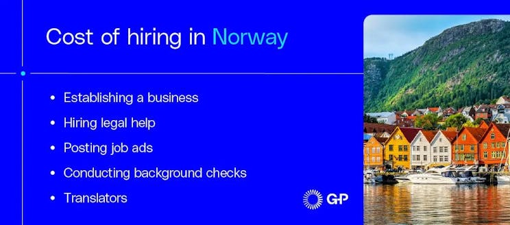 Cost of hiring in  Norway such as setting up business, hiring lawyers, posting jobs, and background checks.