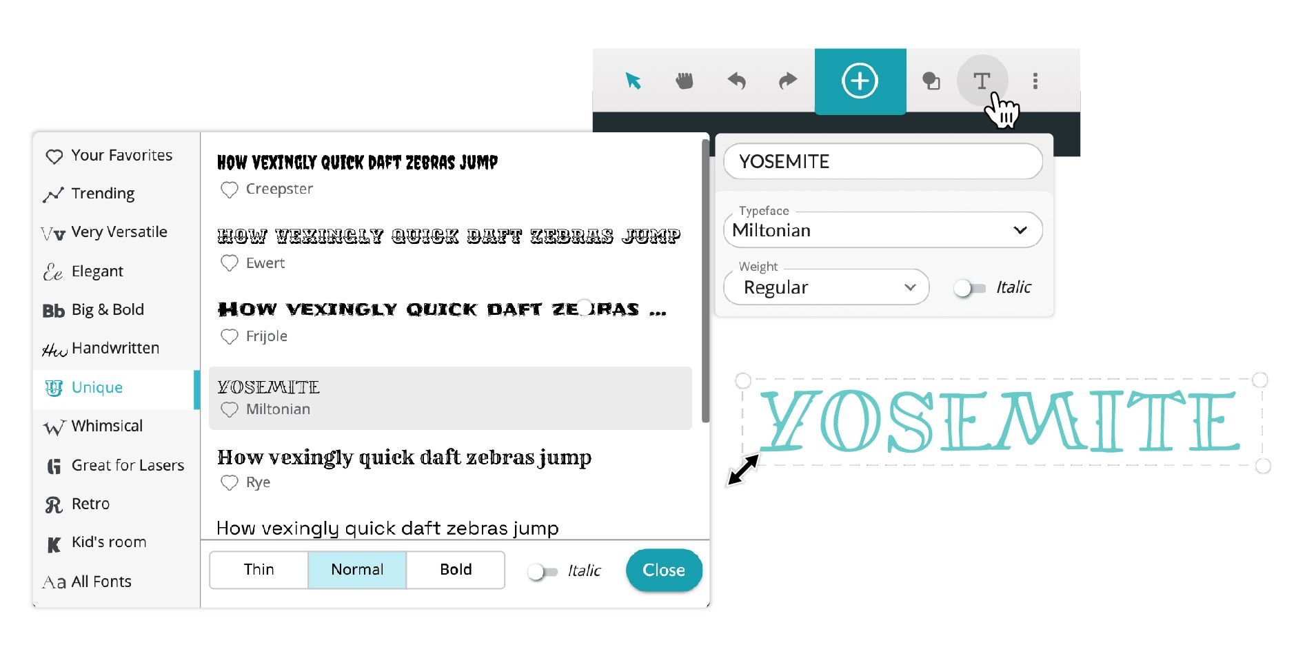 A screenshot of using the text tool in the Glowforge App