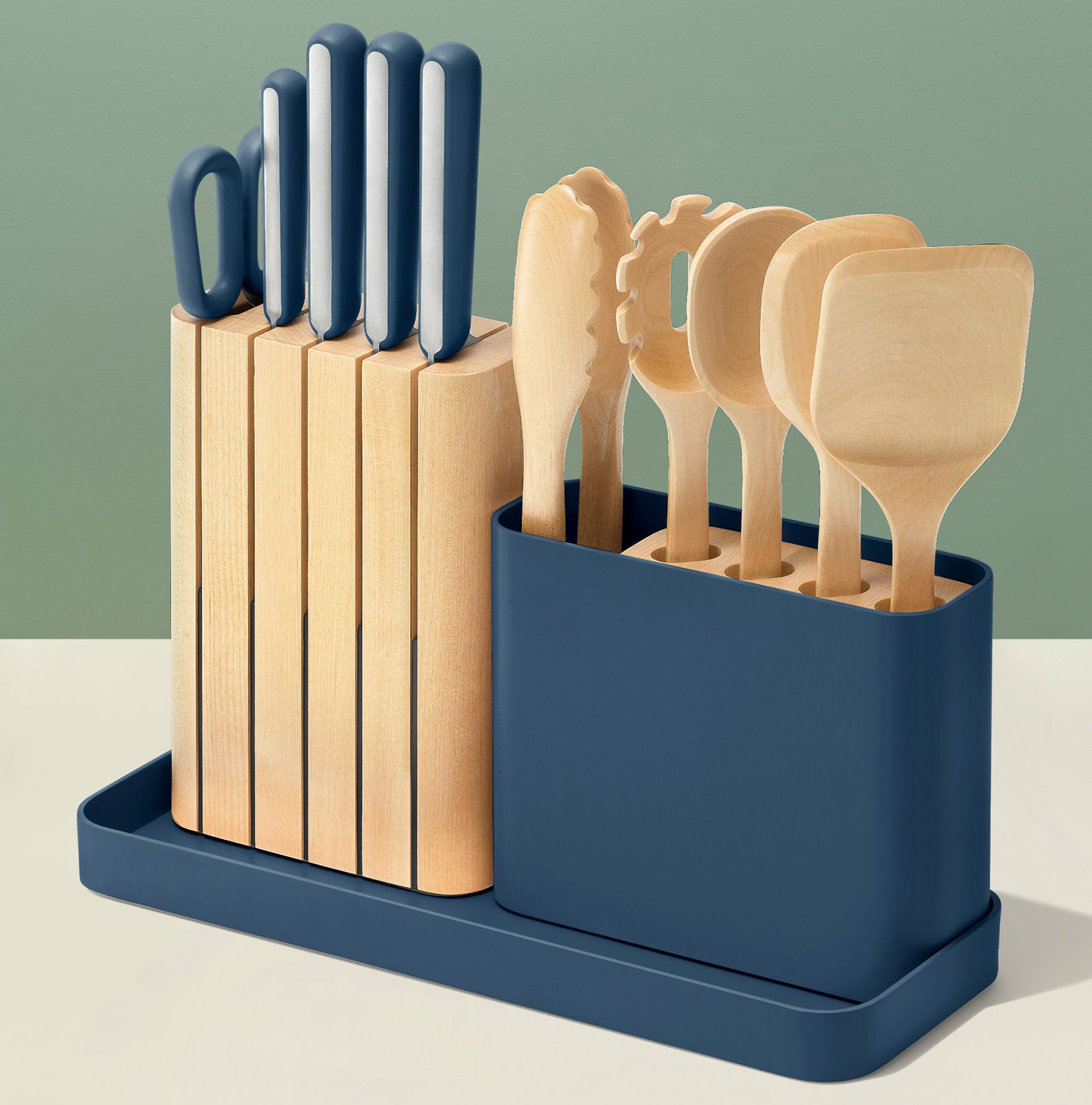 Caraway Home 14 Piece Knife & Utensil Set W/ Storage In Navy | Premium German Stainless Steel Knives | Non-Toxic, Non-St