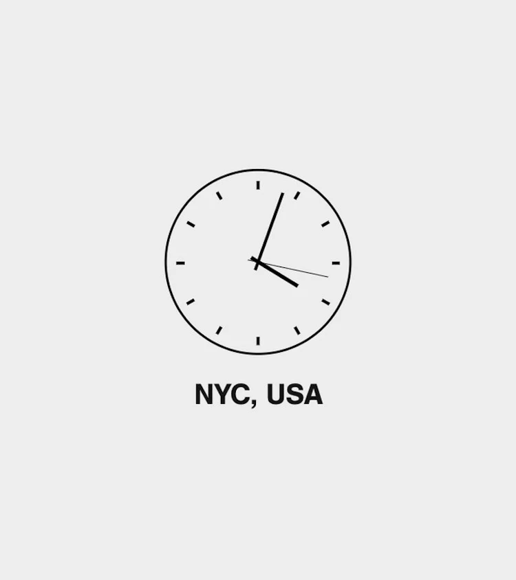A minimalist clock face with a black and white design