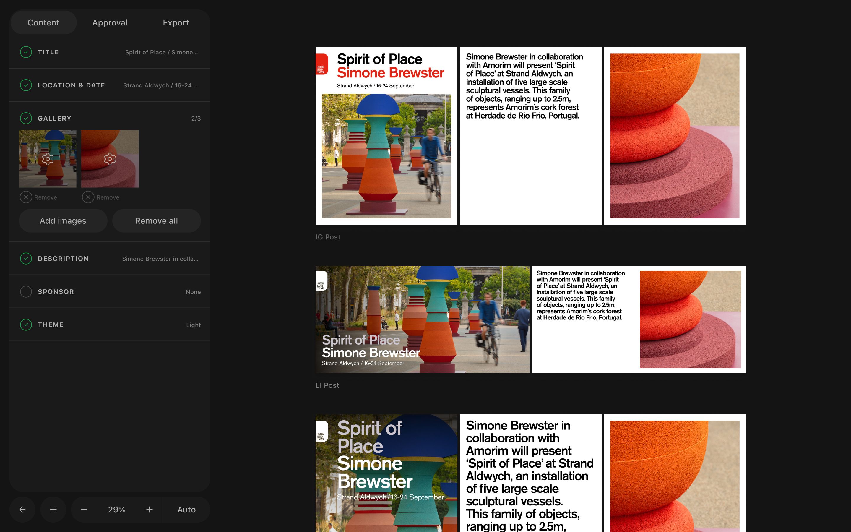 The AI Brand Engine interface, generating on-brand assets against a set of encoded brand rules