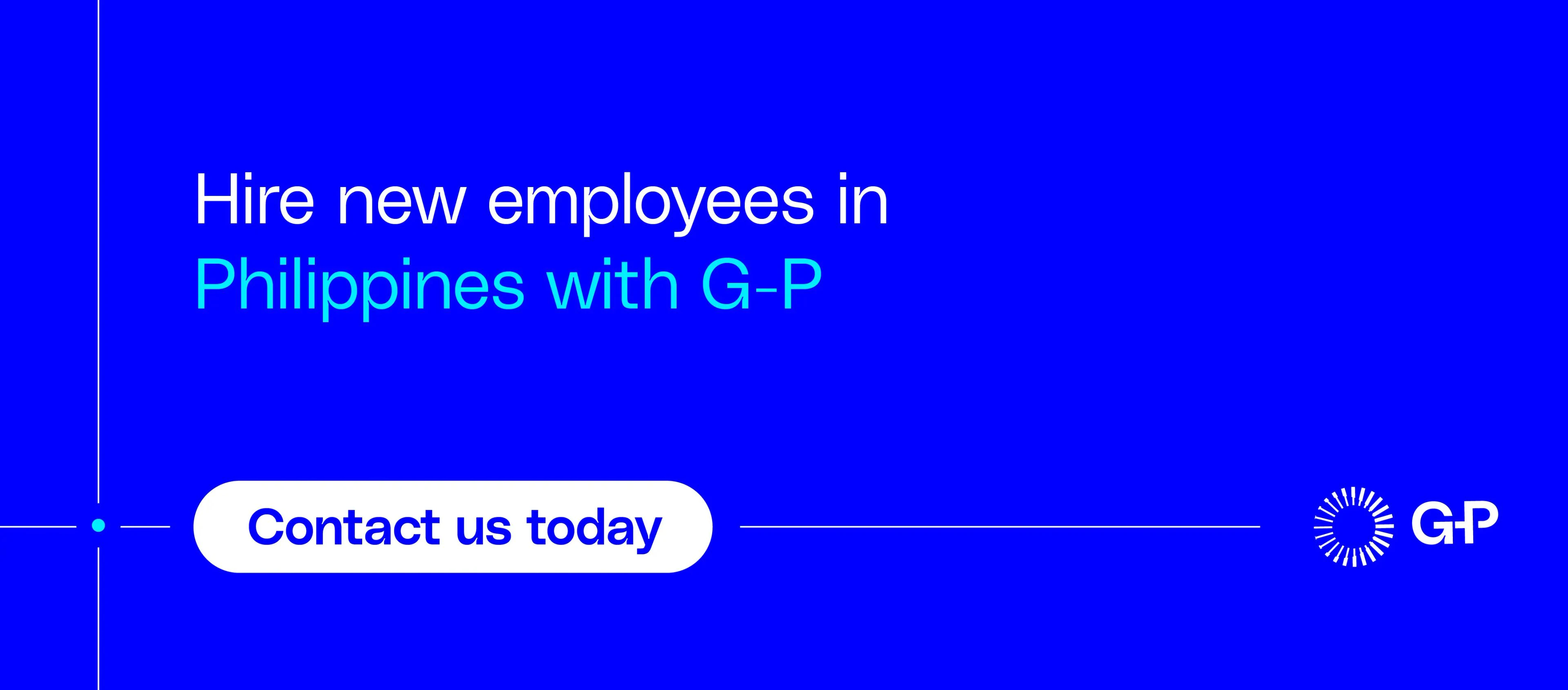 Ein Call-to-Action-Banner, das Unternehmen dazu einlädt, neue Mitarbeiter auf den Philippinen mit G-P's global employment platform einzustellen.