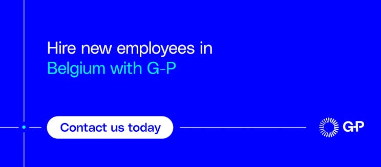 A call-to-action banner inviting companies to hire new employees in Belgium with G-P's global employment platform.