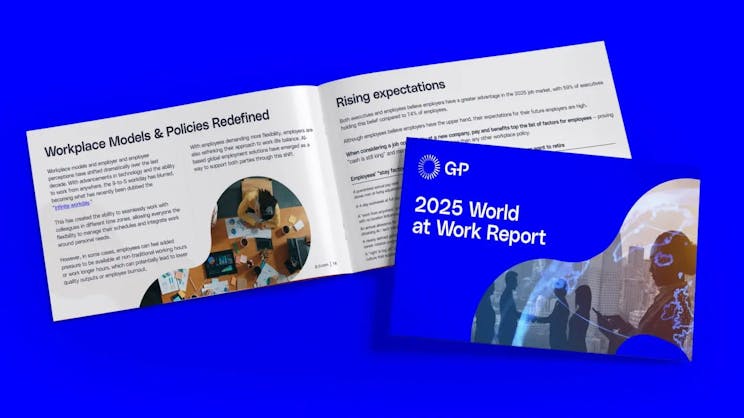 2025 World at Work Report by GP, displayed on a blue background