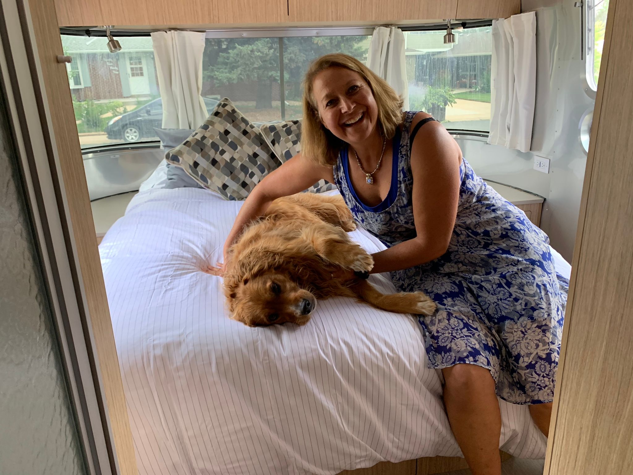 QuickZip RV sheets customer photo with dog