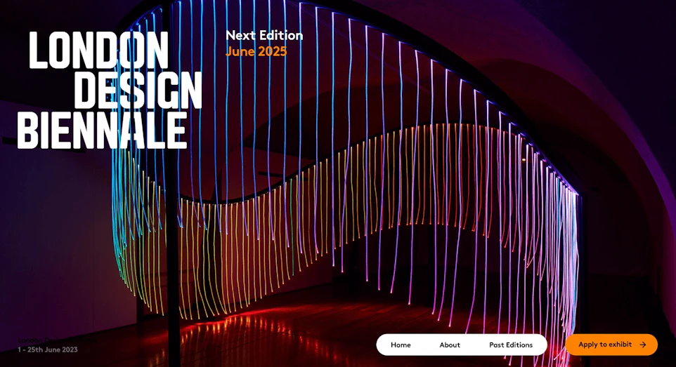 This image shows a promotional poster for the "London Design Biennale" event, scheduled for June 2025