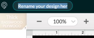 Screenshot of changing a design's name in the Glowforge App design workspace