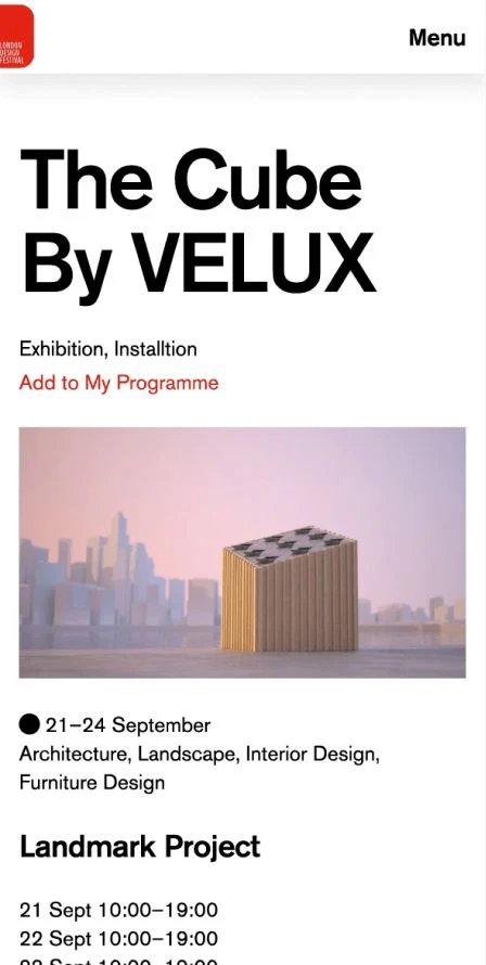 The Cube by VELUX, a London Design Festival exhibition, showcases a striking architectural installation featuring a wooden cube structure