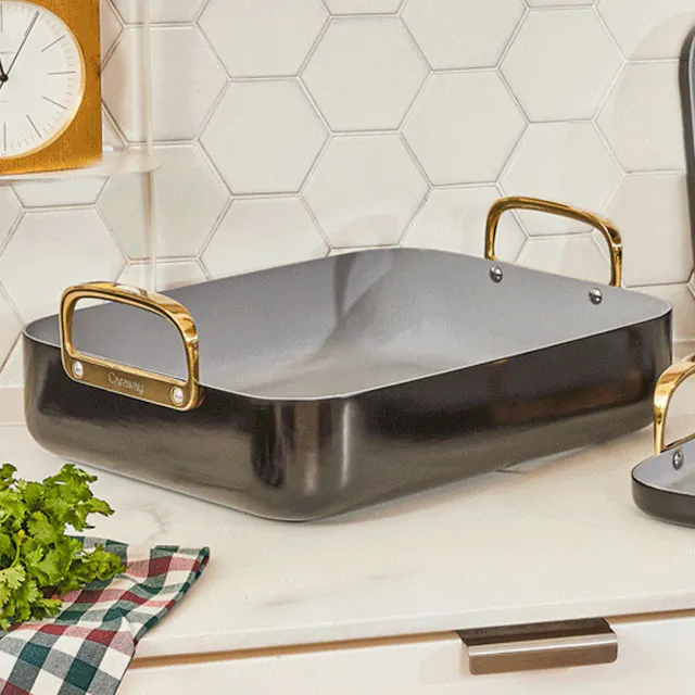 Caraway Home 16x13" Roasting Pan In Black | Non-Stick, Non-Toxic, PFAS-Free Ceramic Pan + Wire Rack | Induction-Compatib