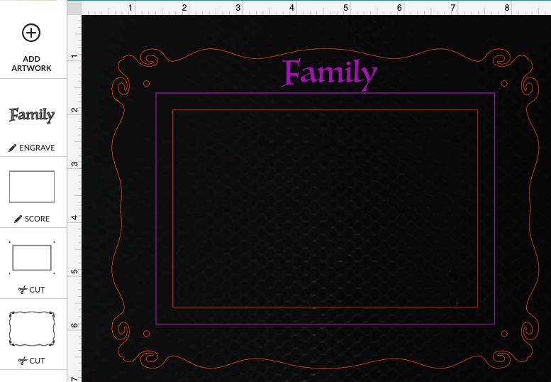 Screenshot of a design for a picture frame imported into the Glowforge App