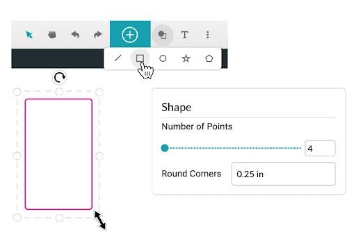 A screenshot of using the shape tool and rounding a shape's corners in the Glowforge App