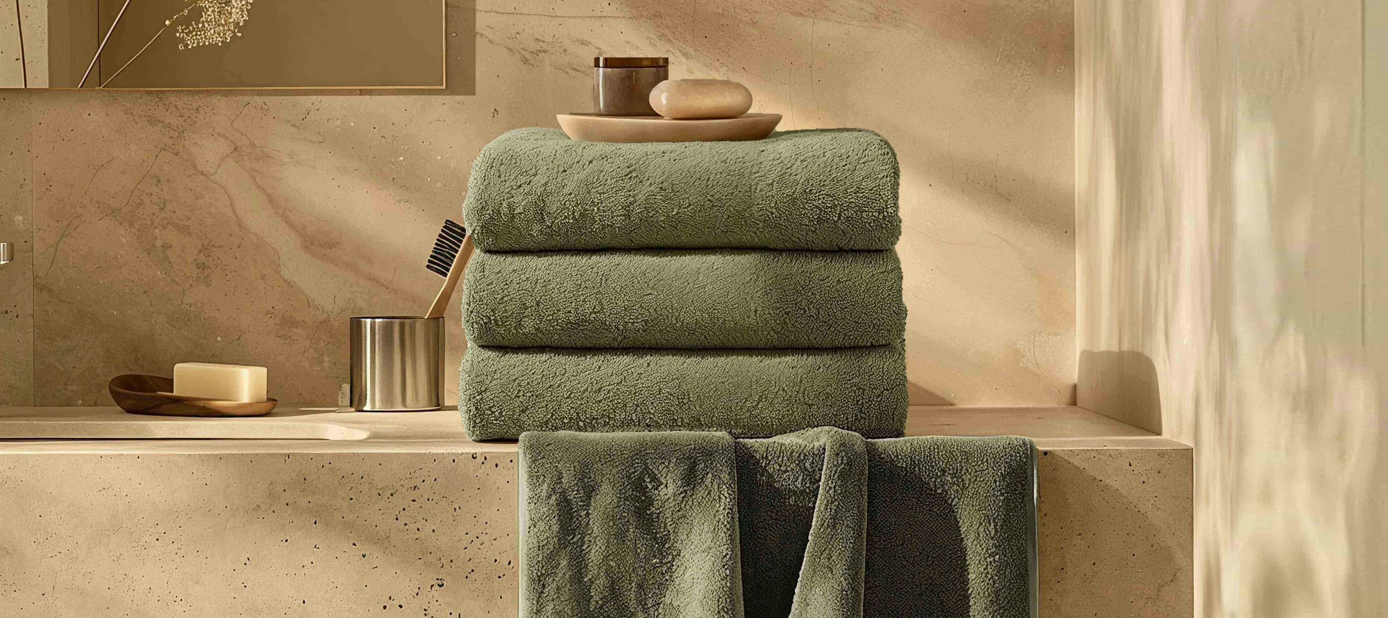 Ultraplush towels in Moss color