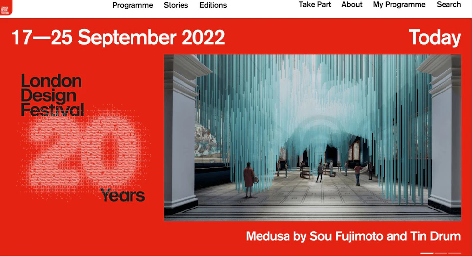 This image shows a webpage for the London Design Festival, specifically highlighting the event dates from September 18 to 26, 2021