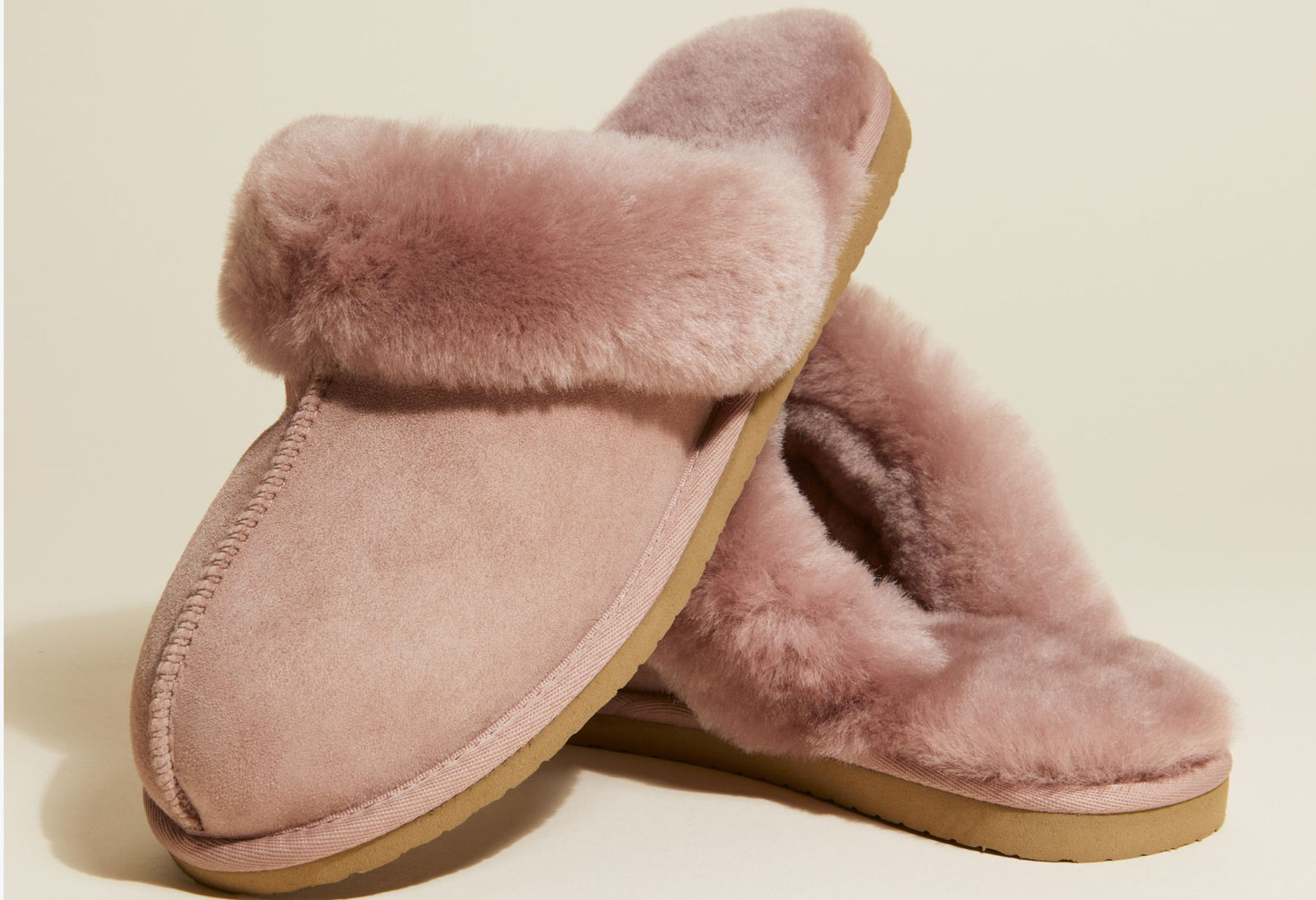 Pink shearling slippers