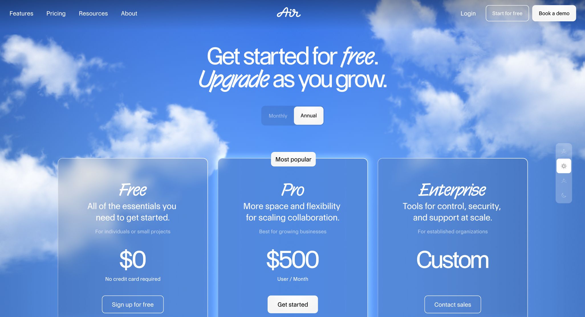 Air product page showing product information and supporting evidence for creative operations buyers.