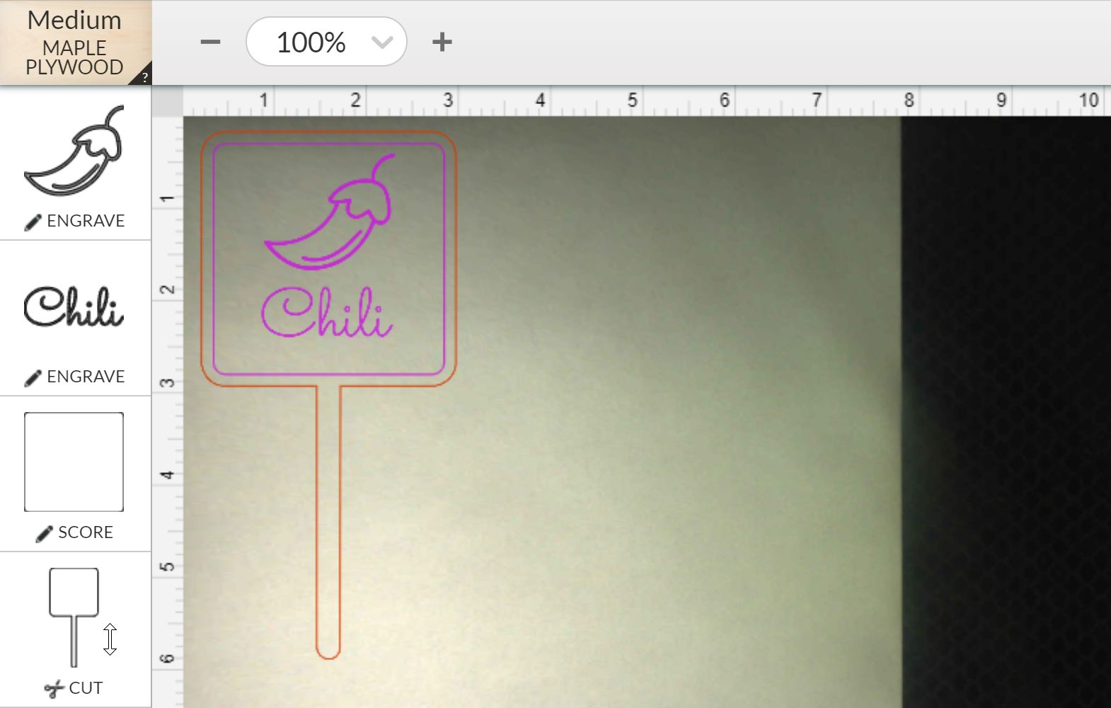 A screenshot of artwork and print settings in the Glowforge App