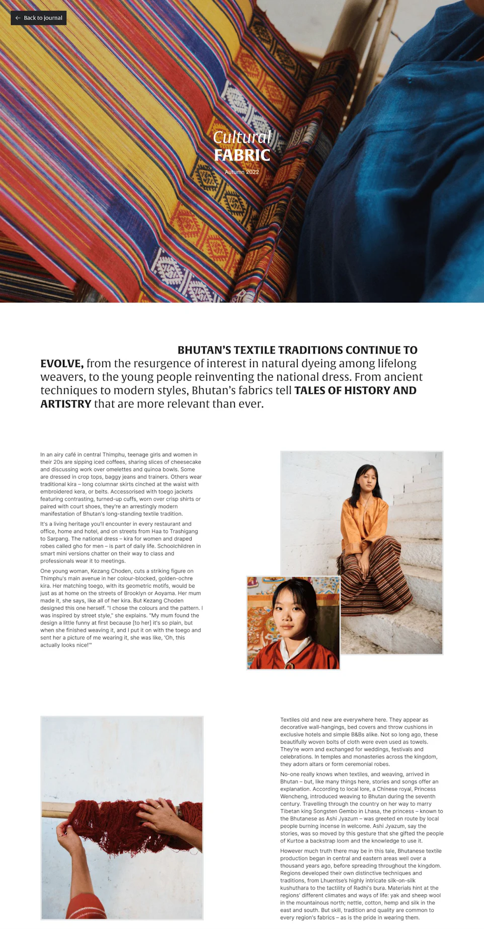 A magazine spread about Bhutan’s textile traditions