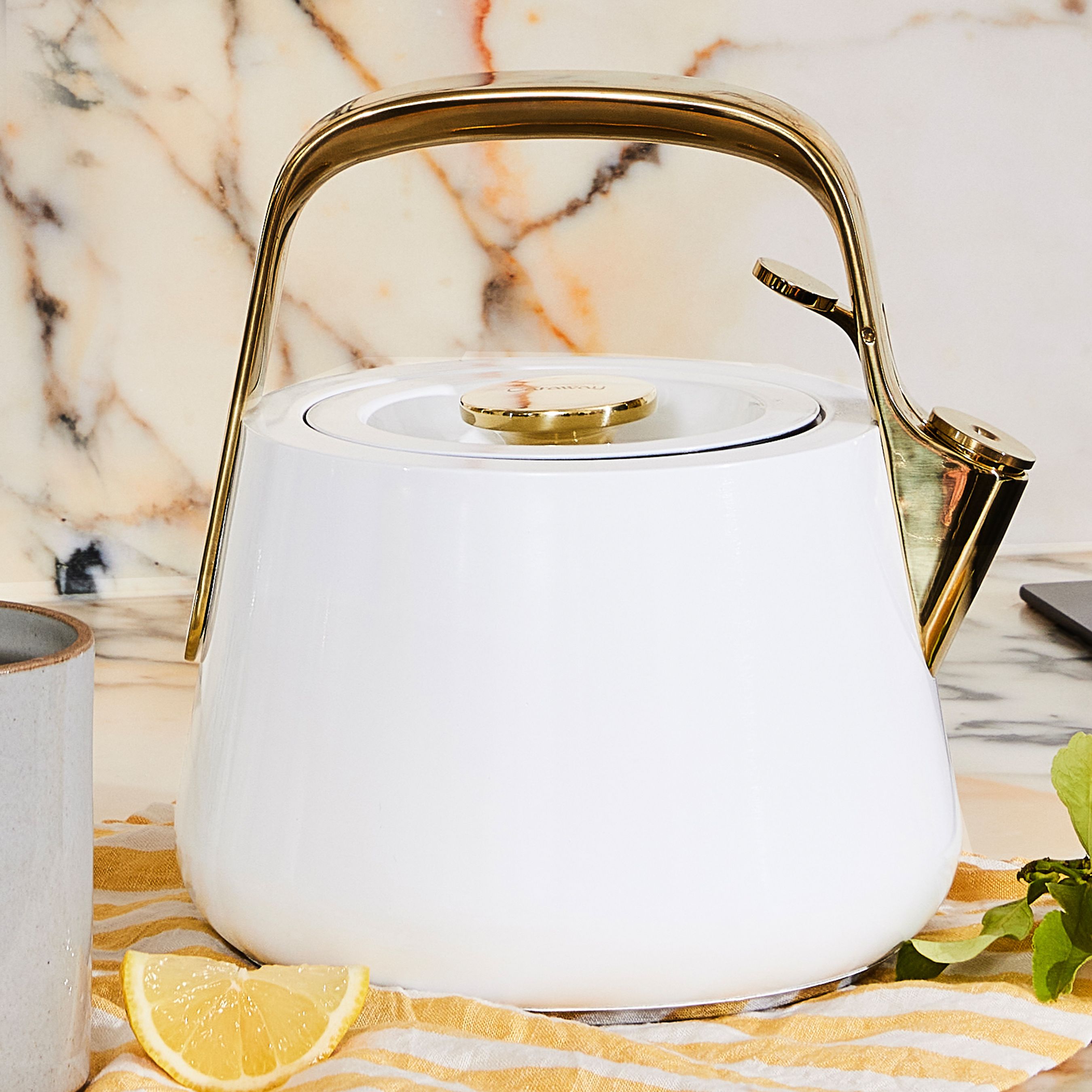 Tea Kettle In White | Non-Toxic Stainless Steel Body | Caraway