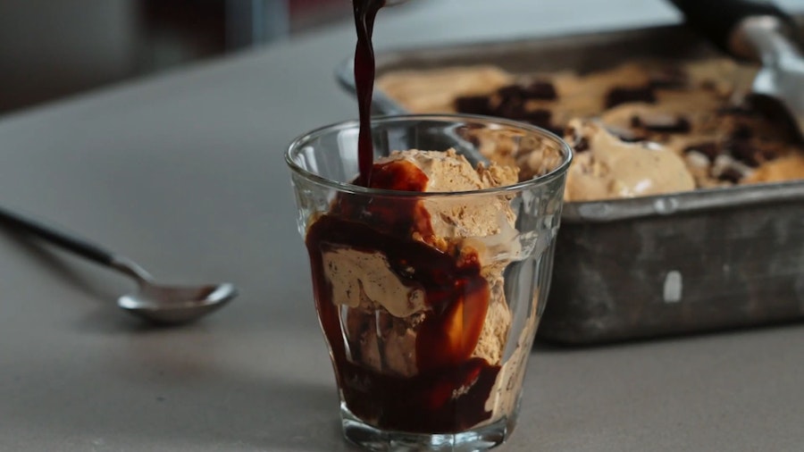 Coffee Oreo ice cream with Cometeer poured over top