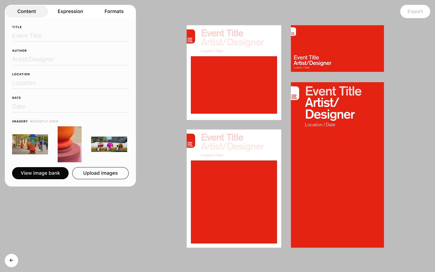 On-brand asset generation. No design skills required. Enter your content, select a purpose, and the engine generates multiple on-brand layouts instantly — correct typography, colors, and spacing. Choose from options rather than designing from scratch.
