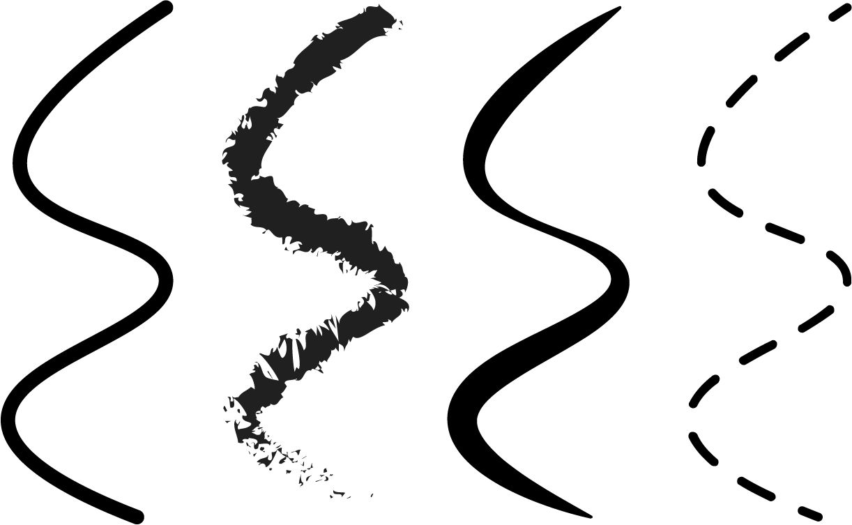 4 thick, stylized, wavy strokes created in Illustrator