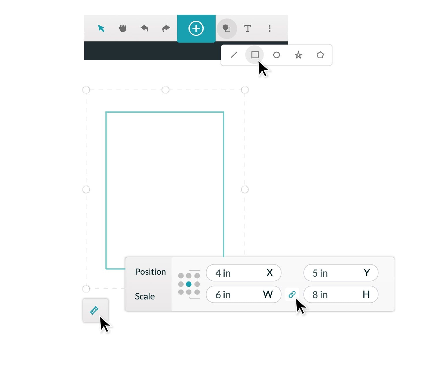 A screenshot of using the square tool in the Glowforge App and typing in dimensions