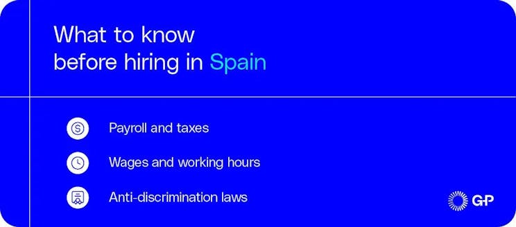 What to know before hiring in  Spain from payroll and taxes to wages and laws.