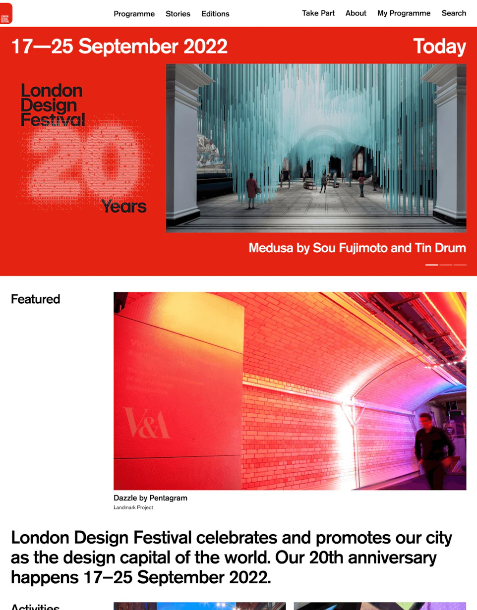 A promotional webpage for the London Design Festival 2023