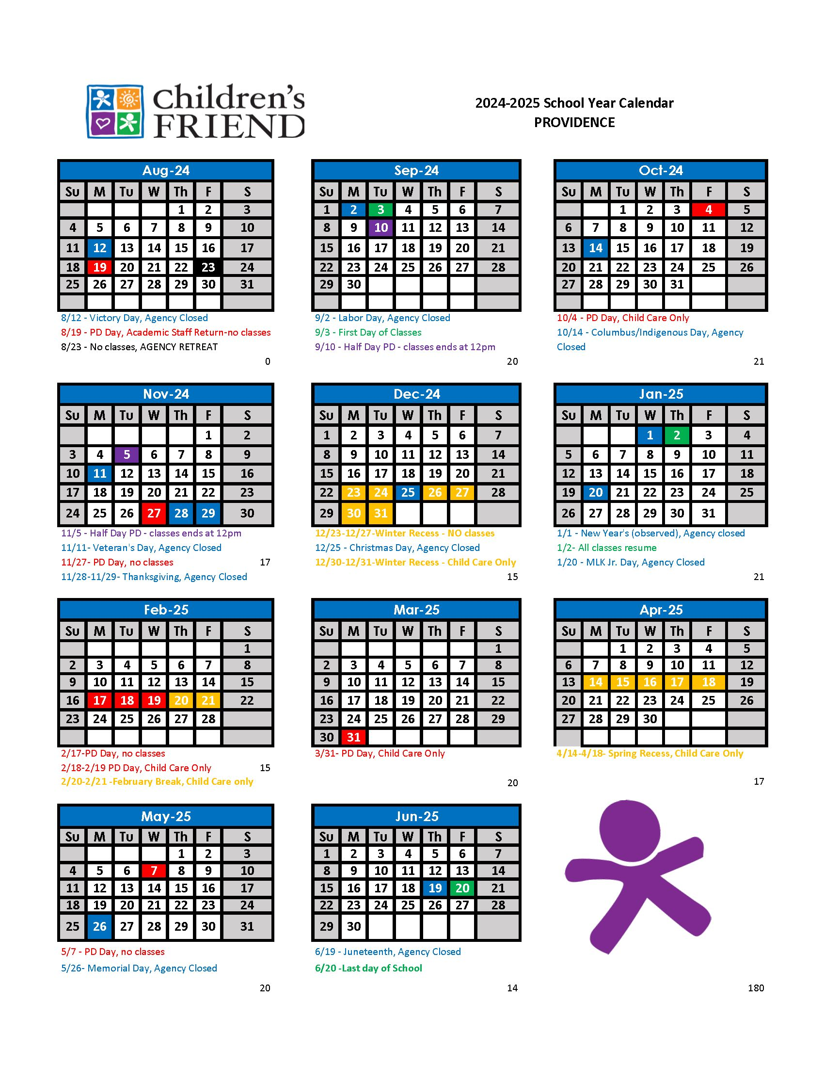 Providence - Head Start, Child Care and Pre-K Calendar