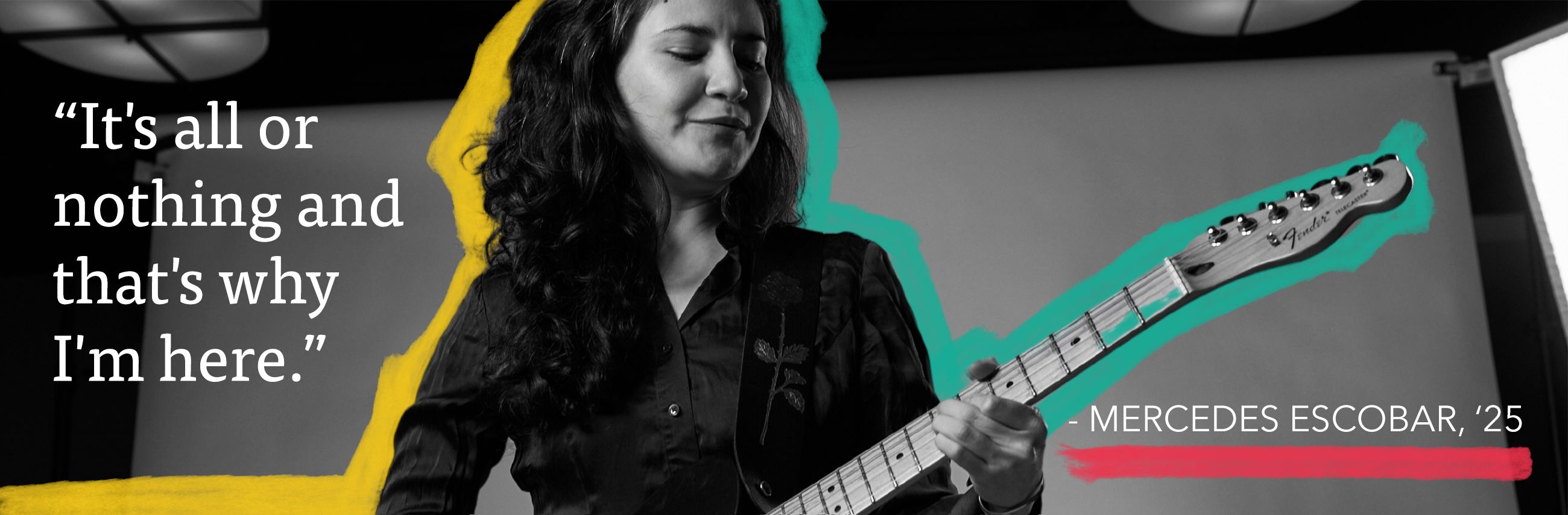 Berklee student Mercedes Escobar plays guitar