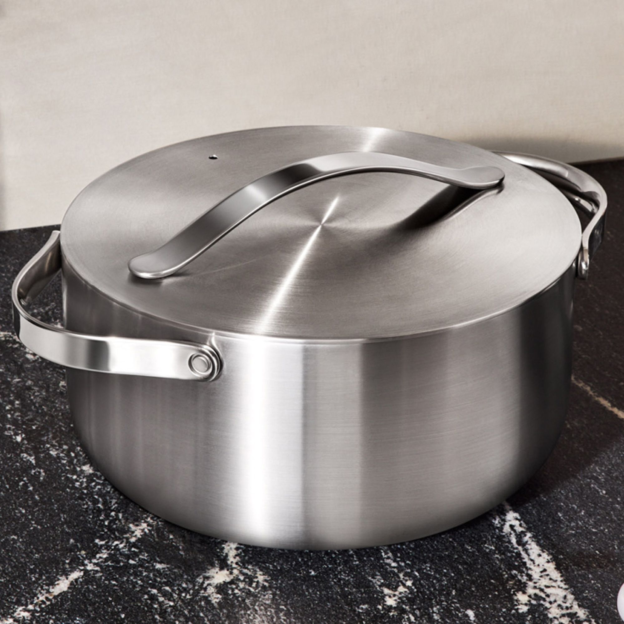 Caraway Home Stainless Steel 6.5 QT Dutch Oven | Non-Stick, Non-Toxic, Heavy Duty, Professional-Grade Stainless Steel Pa
