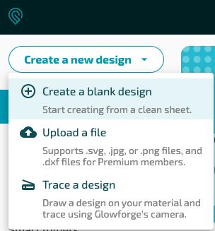 Screenshot of the create a new design & create a blank design buttons in the Glowforge App