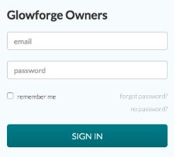 screenshot of the signin window in the Glowforge App. The first text field is for email, the second for password.
