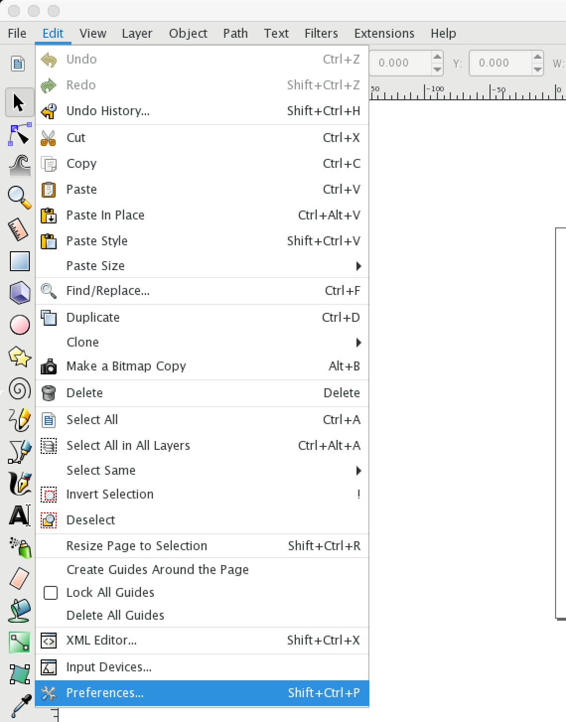 Screenshot of the menu in Inkscape